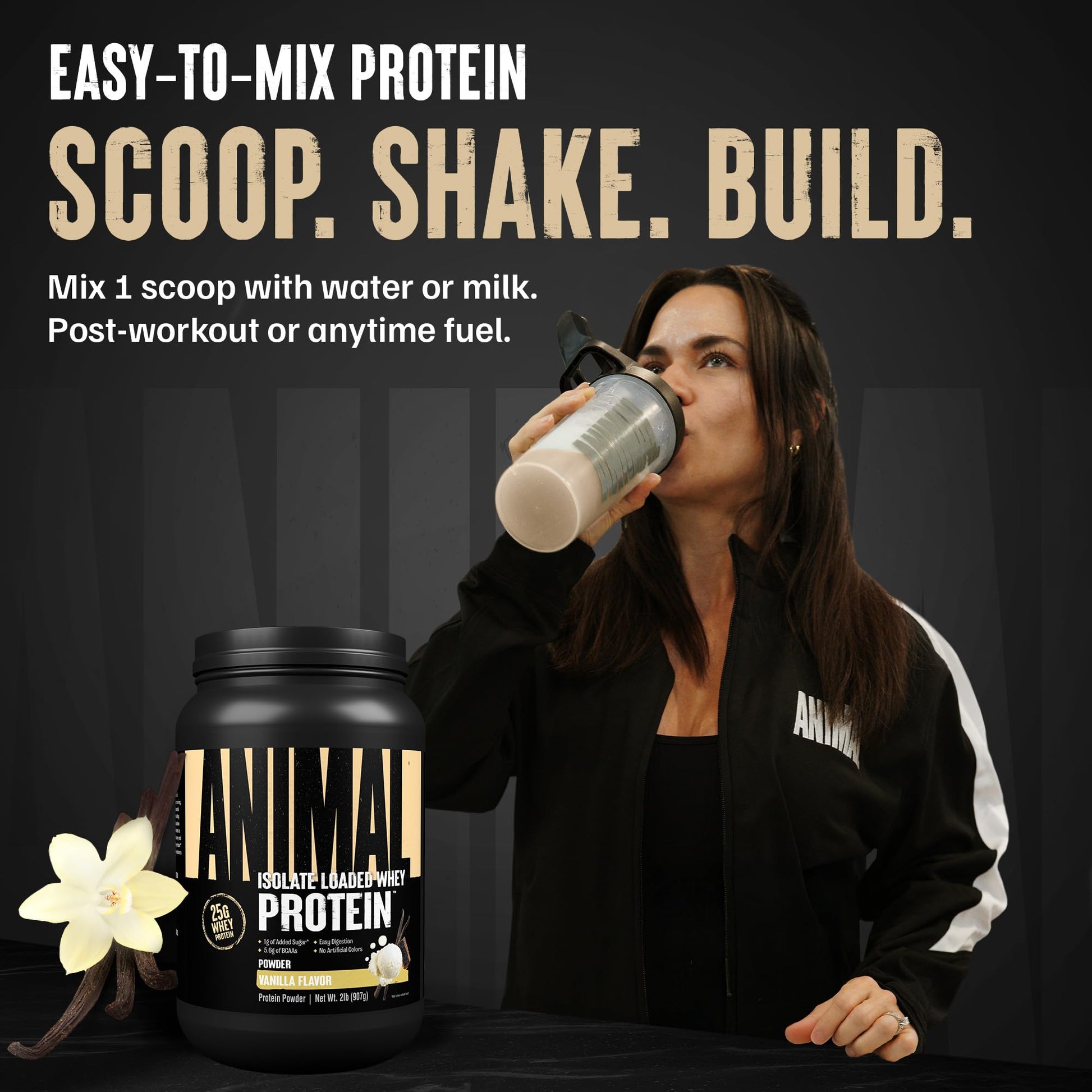 Animal Whey Isolate Protein Powder - Loaded for Pre & Post Workout Muscle Builder and Recovery with Digestive Enzymes for Men & Women - 25g Protein, Great Taste, Low Sugar - Vanilla 2 lbs - Maple Wellness Supplements