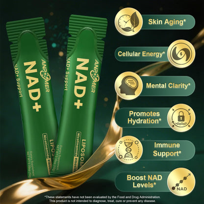 ANPOMER NAD Supplement with Liposomal Nicotinamide Riboside 600mg, Resveratrol, CoQ10, PQQ & D-Ribose, Electrolyte Blend, 30 Liquid Packets - Maple Wellness Supplements