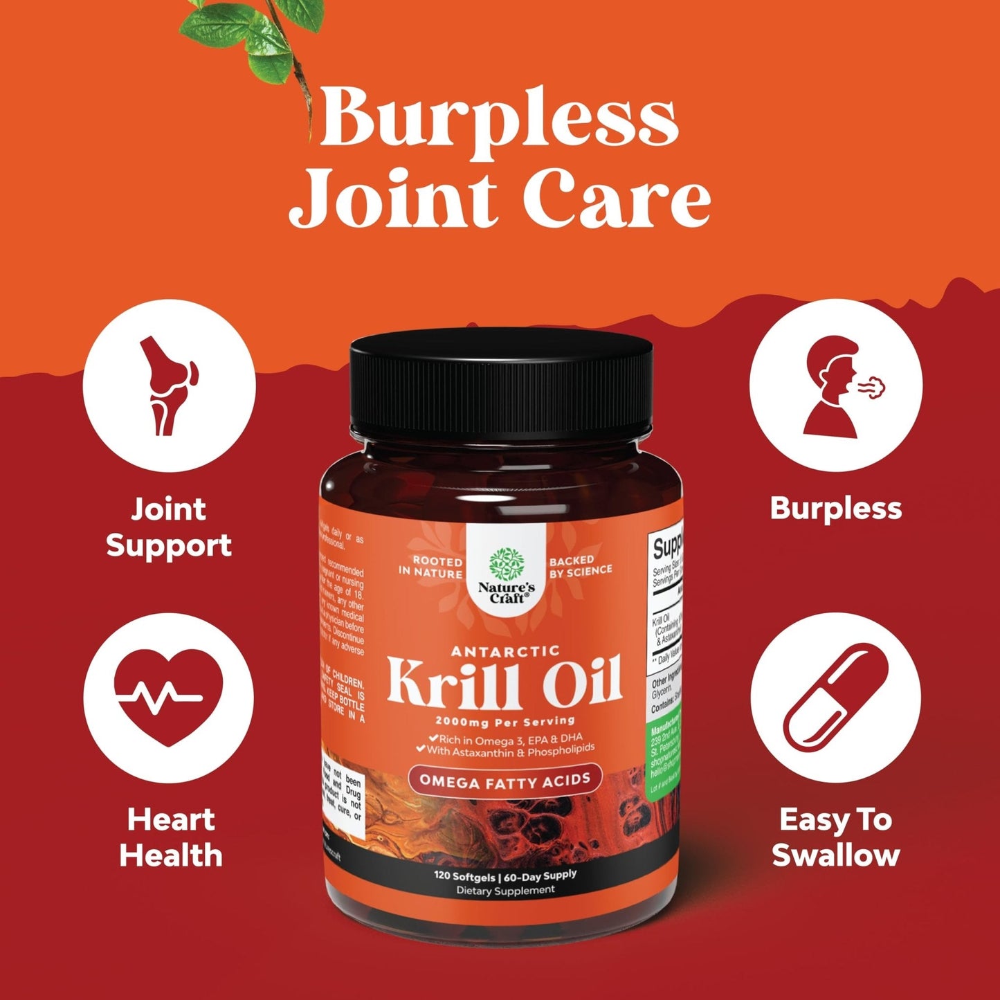Antarctic Krill Oil 2000mg Softgels Per Serving - Omega 3 Krill Oil Supplement - Maple Wellness Supplements