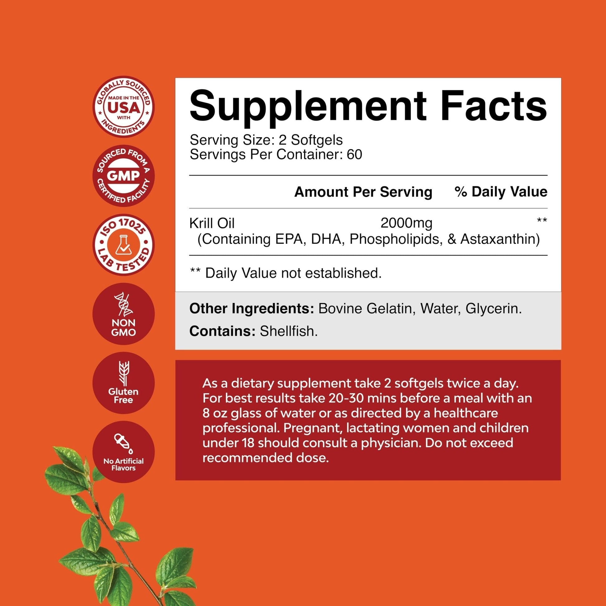 Antarctic Krill Oil 2000mg Softgels Per Serving - Omega 3 Krill Oil Supplement - Maple Wellness Supplements