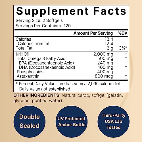 Antarctic Krill Oil 2000mg Supplement, 240 Softgels, 3X Strength Natural Source of Omega - Maple Wellness Supplements