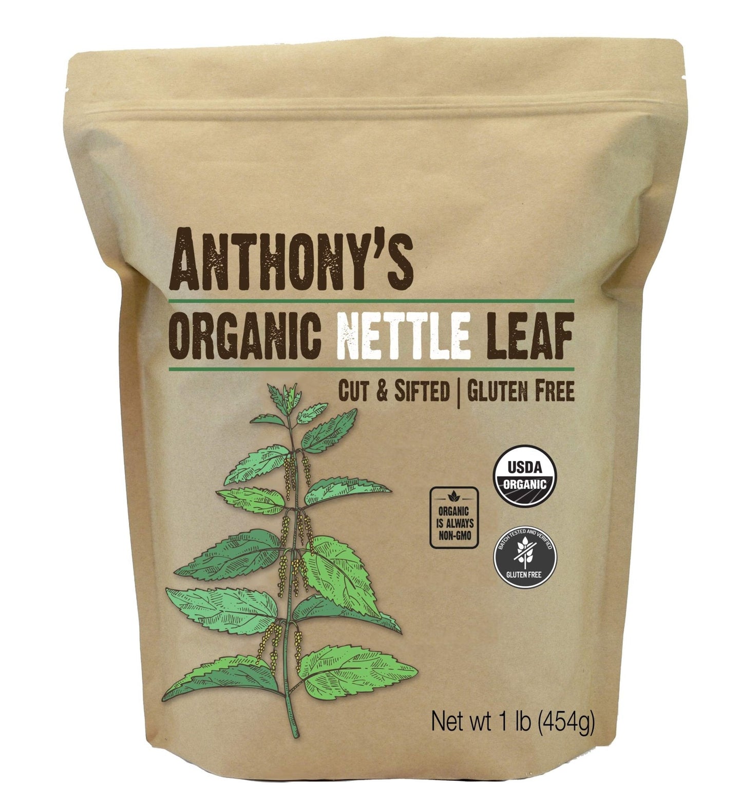 Anthony's Organic Nettle Leaf, 1 lb, Gluten Free, Non GMO, Cut & Sifted, Non Irradiated, Keto Friendly - Maple Wellness Supplements