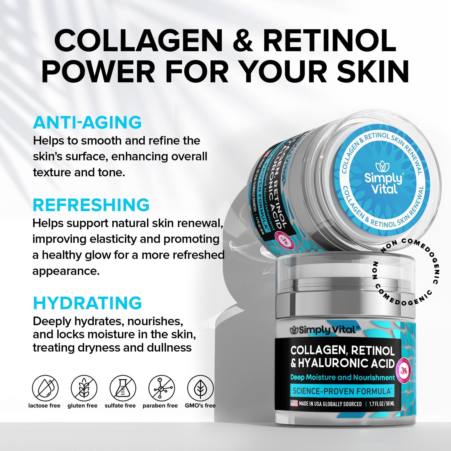Anti-Aging Face Moisturizer with Retinol, Collagen & Hyaluronic Acid - Made in USA - Maple Wellness Supplements