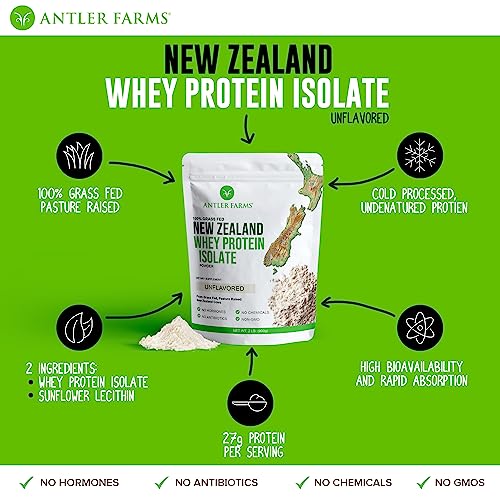 Antler Farms - 100% Grass Fed New Zealand Whey Protein Isolate, Unflavored, 30 Servings - Maple Wellness Supplements
