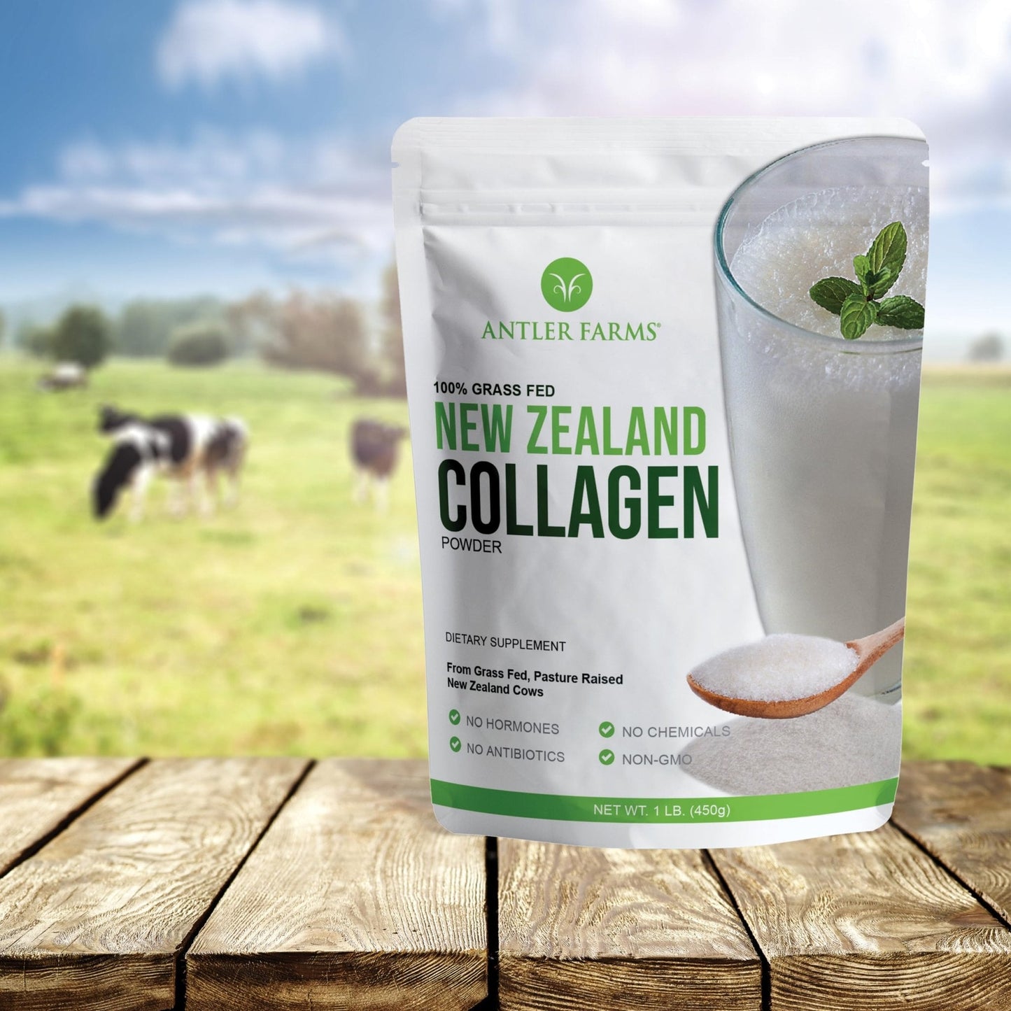 Antler Farms - 100% Pure New Zealand Collagen Powder from Grass Fed Cows, Unflavored, 1 lb - Hydrolyzed Cold Water Soluble Peptides, Keto Friendly, Bioavailable, Quick Dissolving - Maple Wellness Supplements
