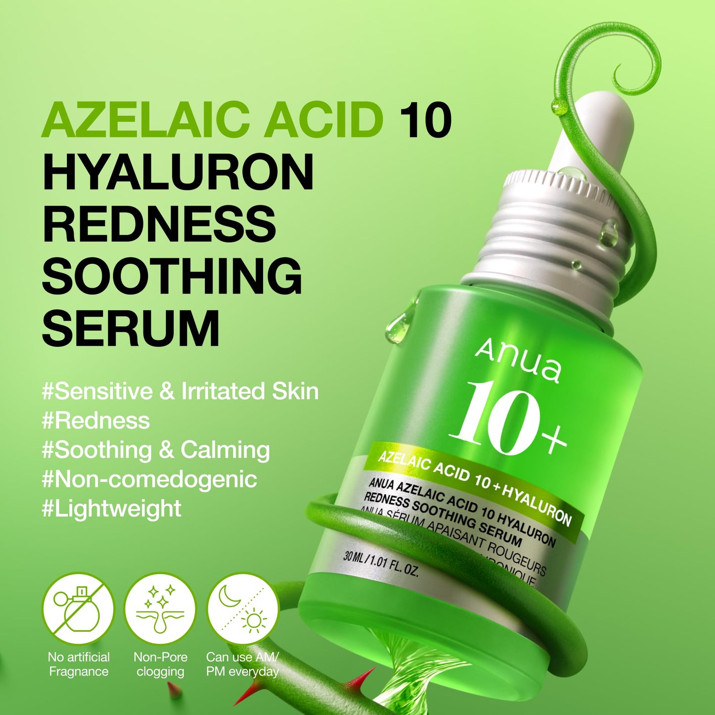 Anua Azelaic Acid 10 Hyaluron Redness Soothing Serum, Facial Serum for Blemish-Prone & Oily-Prone Skin - Maple Wellness Supplements