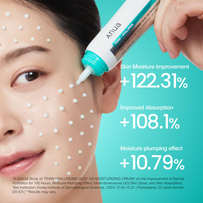 Anua PDRN Hyaluronic Acid 100 Moisturizing Cream, Lightweight, Non-Greasy Hydrating Face Moisturizer with Salmon DNA - Maple Wellness Supplements