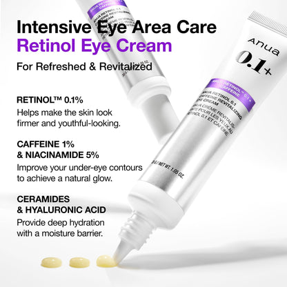 Anua Retinol 0.1 Caffeine Revitalizing Eye Cream, Lightweight Formula for Dark Circles & Puffiness - Maple Wellness Supplements