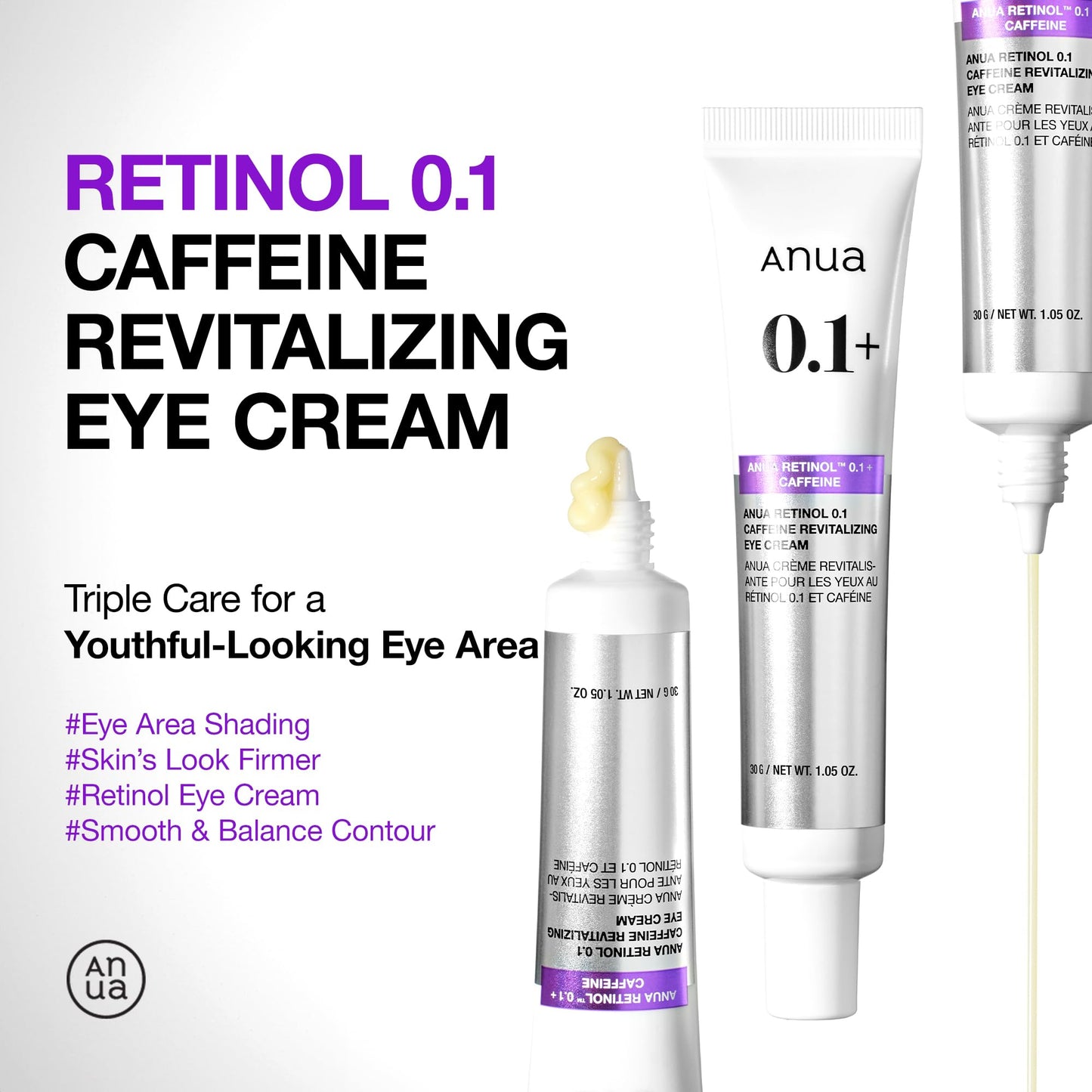 Anua Retinol 0.1 Caffeine Revitalizing Eye Cream, Lightweight Formula for Dark Circles & Puffiness - Maple Wellness Supplements
