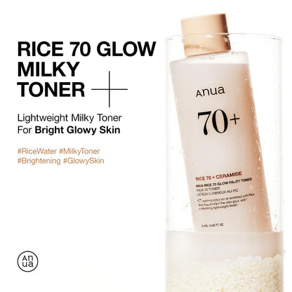 Anua Rice 70 Glow Milky Toner, Glass & Dewy Skin, Hydrating & Barrier Care, Rice Water - Maple Wellness Supplements