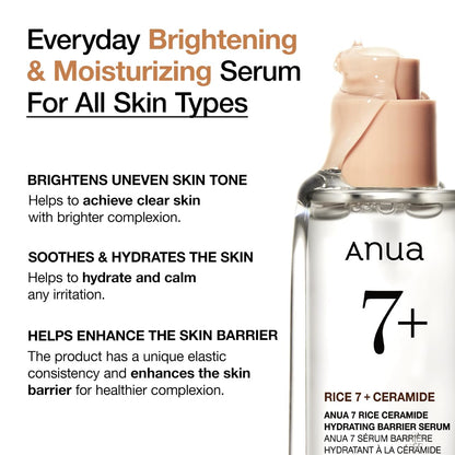 Anua Rice Ceramide 7 Hydrating Barrier Serum, Moisturizing Face Serum, Non-comodogenic, Hyaluronic Acid - Maple Wellness Supplements