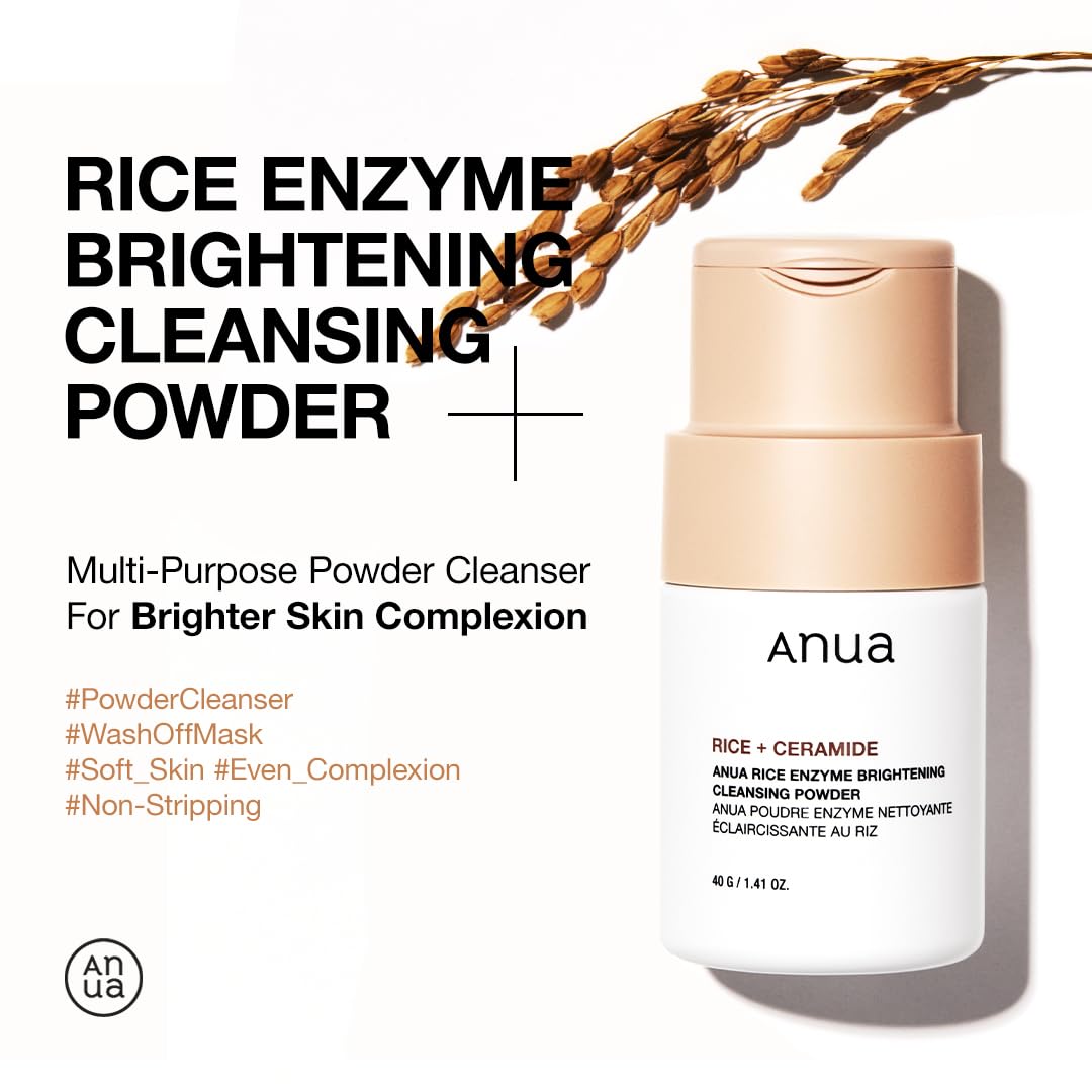 ANUA Rice Enzyme Brightening Cleansing Powder, Exfoliating Powder-to-Foam Cleanser, Smooth Texture & Clarity - Maple Wellness Supplements