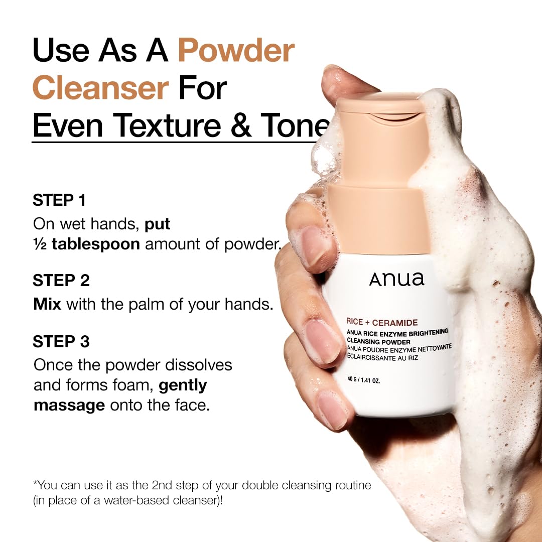 ANUA Rice Enzyme Brightening Cleansing Powder, Exfoliating Powder-to-Foam Cleanser, Smooth Texture & Clarity - Maple Wellness Supplements