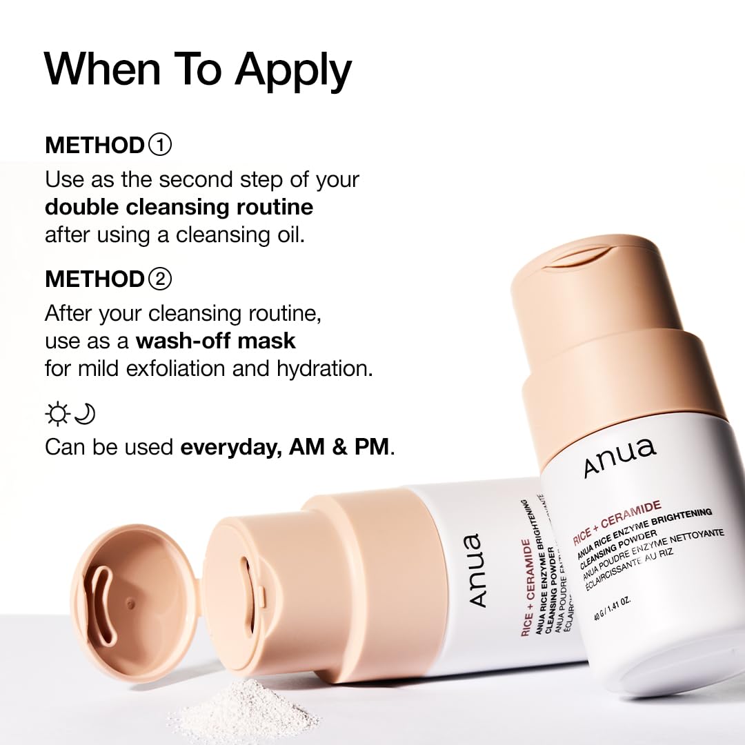 ANUA Rice Enzyme Brightening Cleansing Powder, Exfoliating Powder-to-Foam Cleanser, Smooth Texture & Clarity - Maple Wellness Supplements