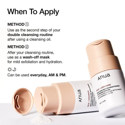 ANUA Rice Enzyme Brightening Cleansing Powder, Exfoliating Powder-to-Foam Cleanser, Smooth Texture & Clarity - Maple Wellness Supplements
