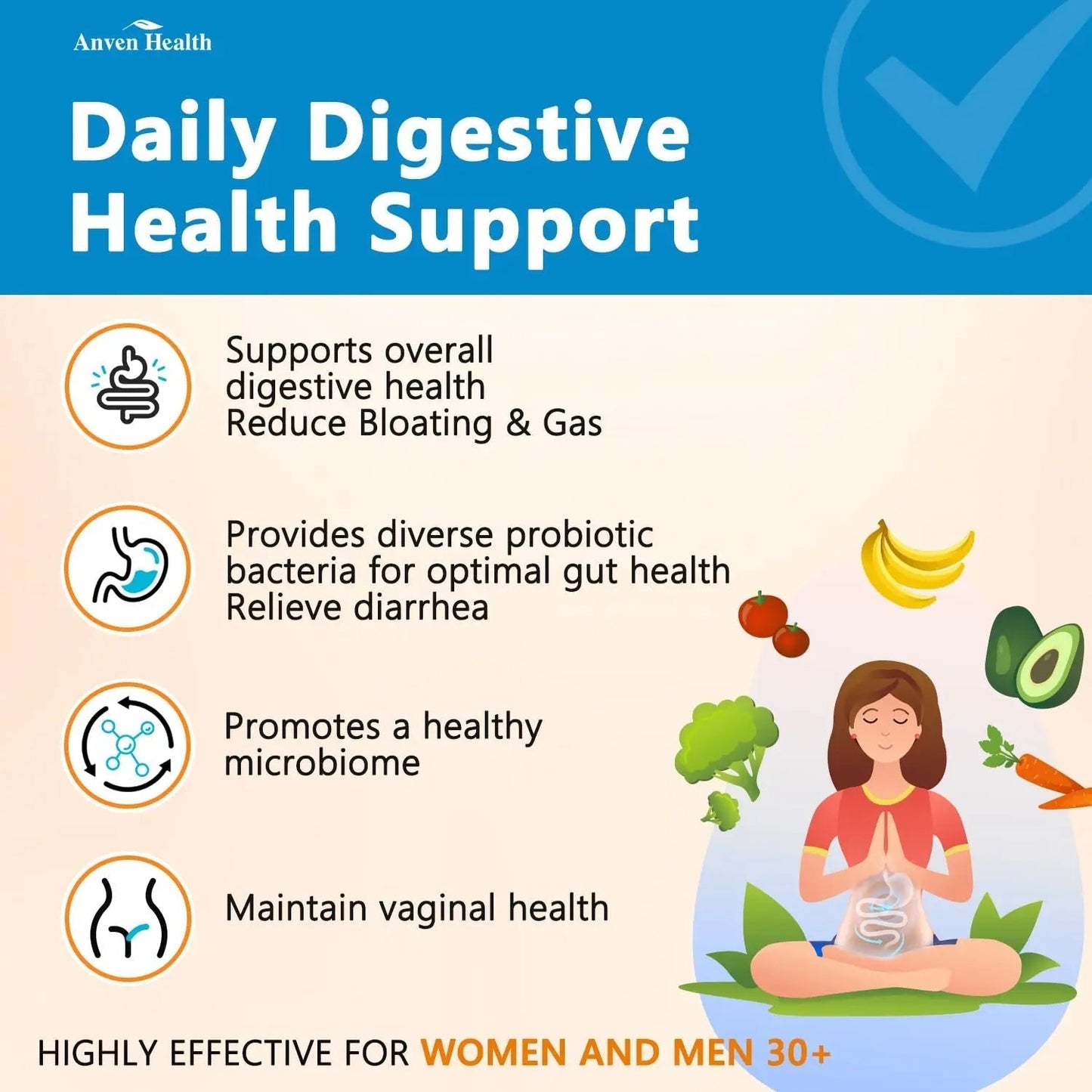 Anven Health 60 Billion Probiotics for Women and Men 19 Strains 5 Organic Prebiotics for Gut Digestive & Immune Health, Supports Diarrhea Gas Bloating, Vegan Probiotic Supplement Formula丨120 Caps - Maple Wellness Supplements