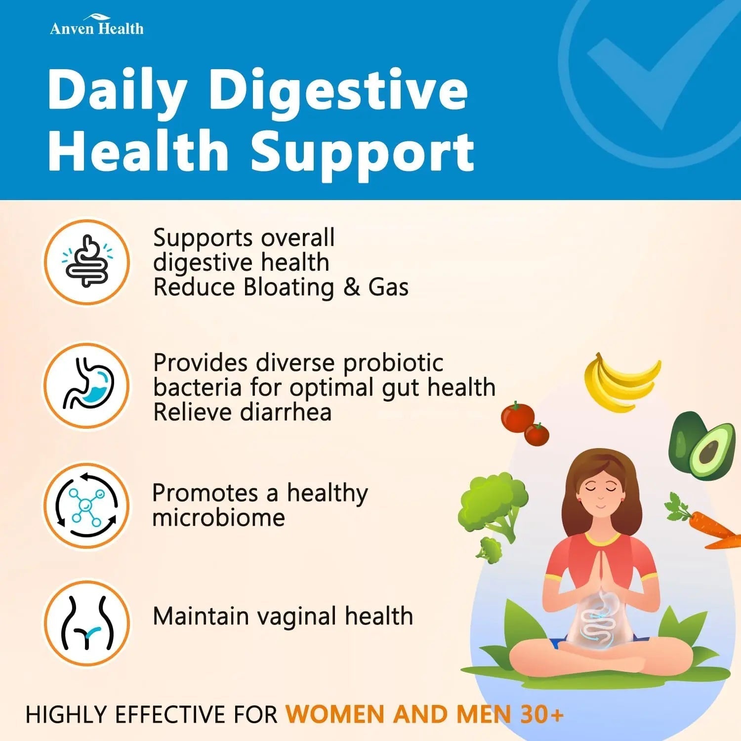 Anven Health 60 Billion Probiotics for Women and Men 19 Strains 5 Organic Prebiotics for Gut Digestive & Immune Health, Supports Diarrhea Gas Bloating, Vegan Probiotic Supplement Formula丨120 Caps - Maple Wellness Supplements