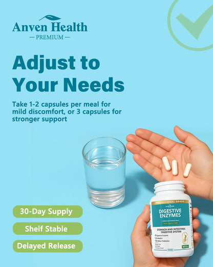 Anven Health 800mg Digestive Enzymes for Men and Women with Probiotics & Prebiotics, 8 Key Enzymes, Protease, Amylase & Lipase | 270 Capsules - A 90-Day Supply - Maple Wellness Supplements