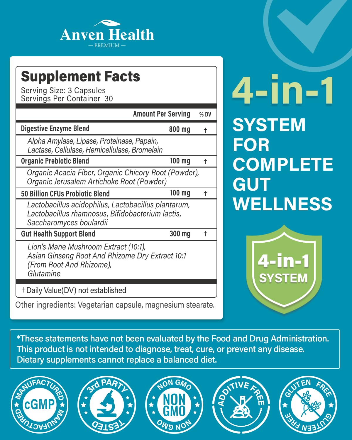 Anven Health 800mg Digestive Enzymes for Men and Women with Probiotics & Prebiotics, 8 Key Enzymes, Protease, Amylase & Lipase | 270 Capsules - A 90-Day Supply - Maple Wellness Supplements