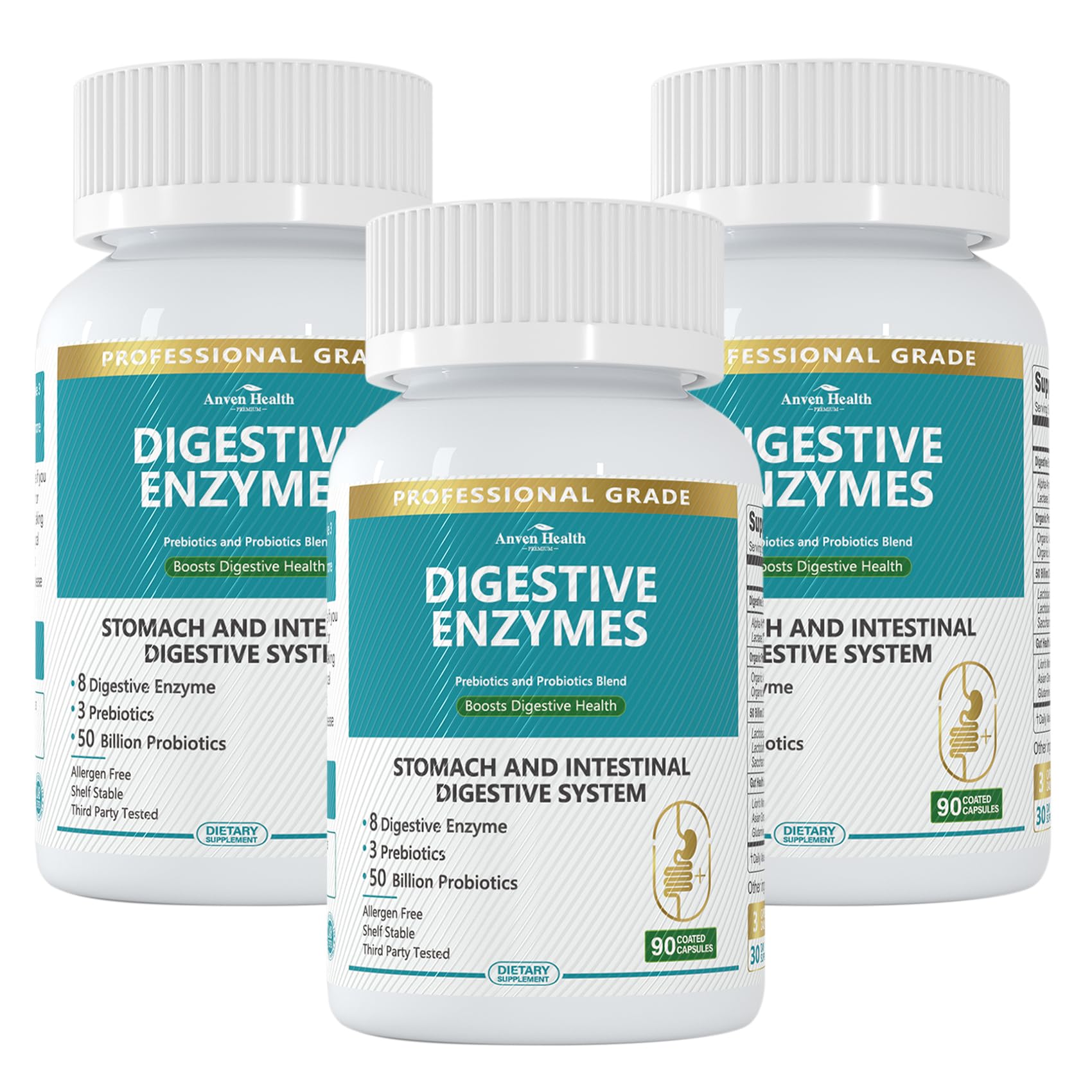 Anven Health 800mg Digestive Enzymes for Men and Women with Probiotics & Prebiotics, 8 Key Enzymes, Protease, Amylase & Lipase | 270 Capsules - A 90-Day Supply - Maple Wellness Supplements