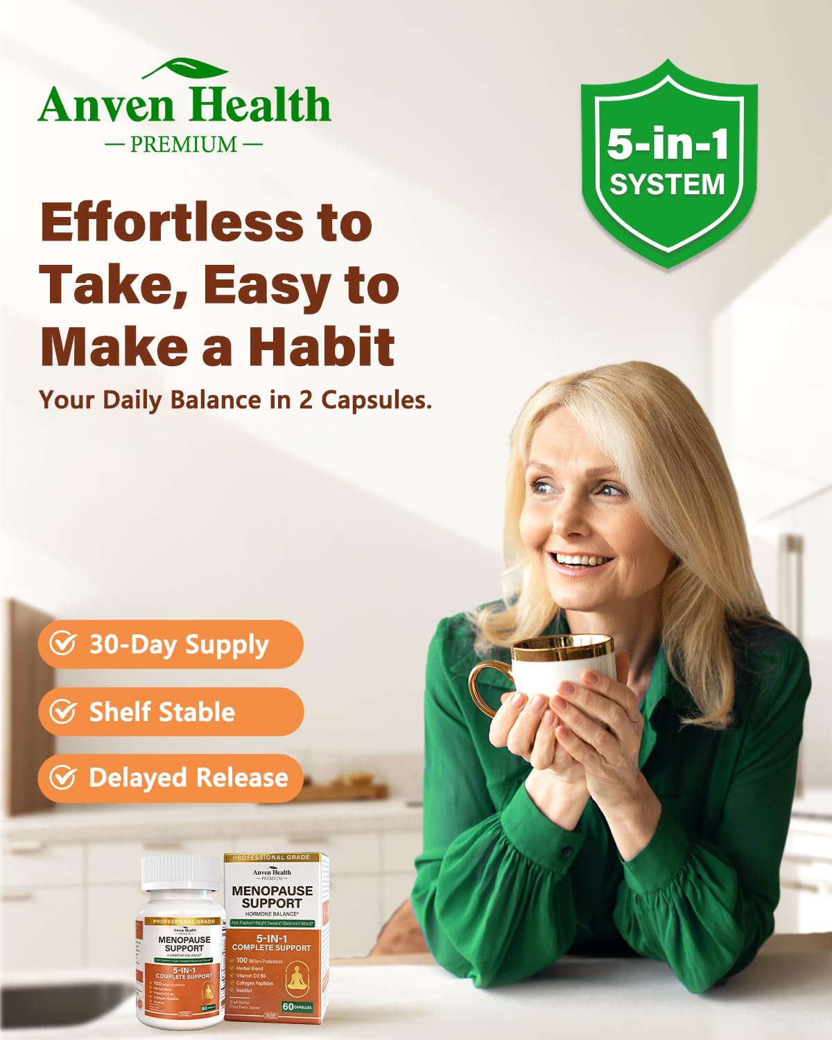 Anven Health Menopause Supplements for Women, Vitamin D3 & B6, Menopause Relief Probiotics Supports Hot Flashes, Night Sweats, Bloating & Gut Health with Black Cohosh, Herbs, Collagen | 60 Veggie Caps - Maple Wellness Supplements