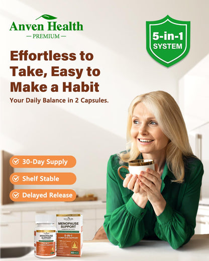 Anven Health Menopause Supplements for Women, Vitamin D3 & B6, Menopause Relief Probiotics Supports Hot Flashes, Night Sweats, Bloating & Gut Health with Black Cohosh, Herbs, Collagen | 60 Veggie Caps - Maple Wellness Supplements