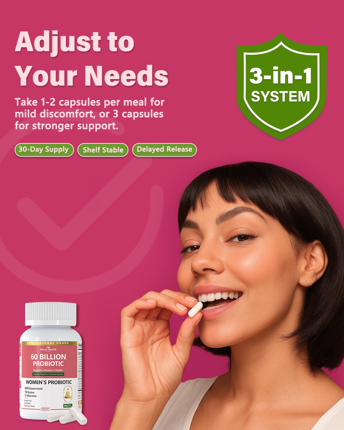 Anven Health Probiotics and Prebiotics for Women pH Balance & Digestion - 60 Billion Vaginal Probiotic with Cranberry & D-Mannose for Gut, Urinary, Immune Health, - Maple Wellness Supplements