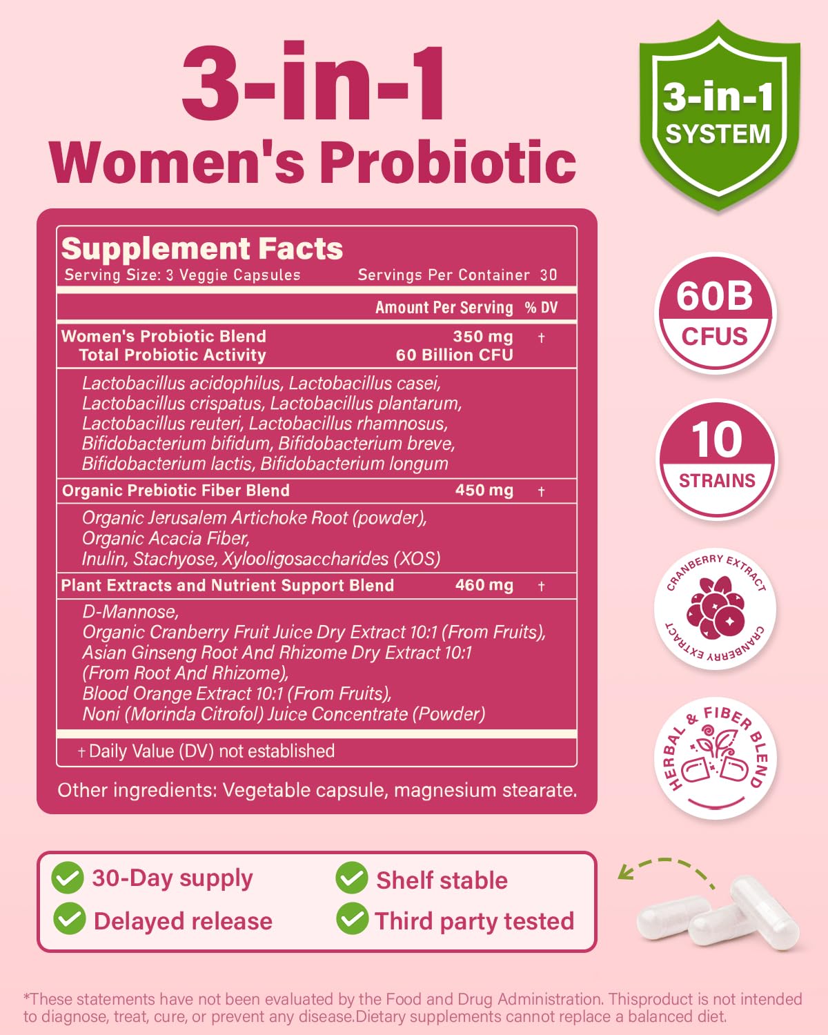 Anven Health Probiotics and Prebiotics for Women pH Balance & Digestion - 60 Billion Vaginal Probiotic with Cranberry & D-Mannose for Gut, Urinary, Immune Health, - Maple Wellness Supplements
