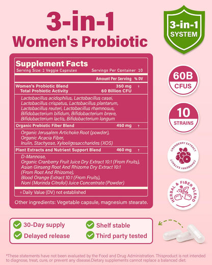 Anven Health Probiotics and Prebiotics for Women pH Balance & Digestion - 60 Billion Vaginal Probiotic with Cranberry & D-Mannose for Gut, Urinary, Immune Health, - Maple Wellness Supplements