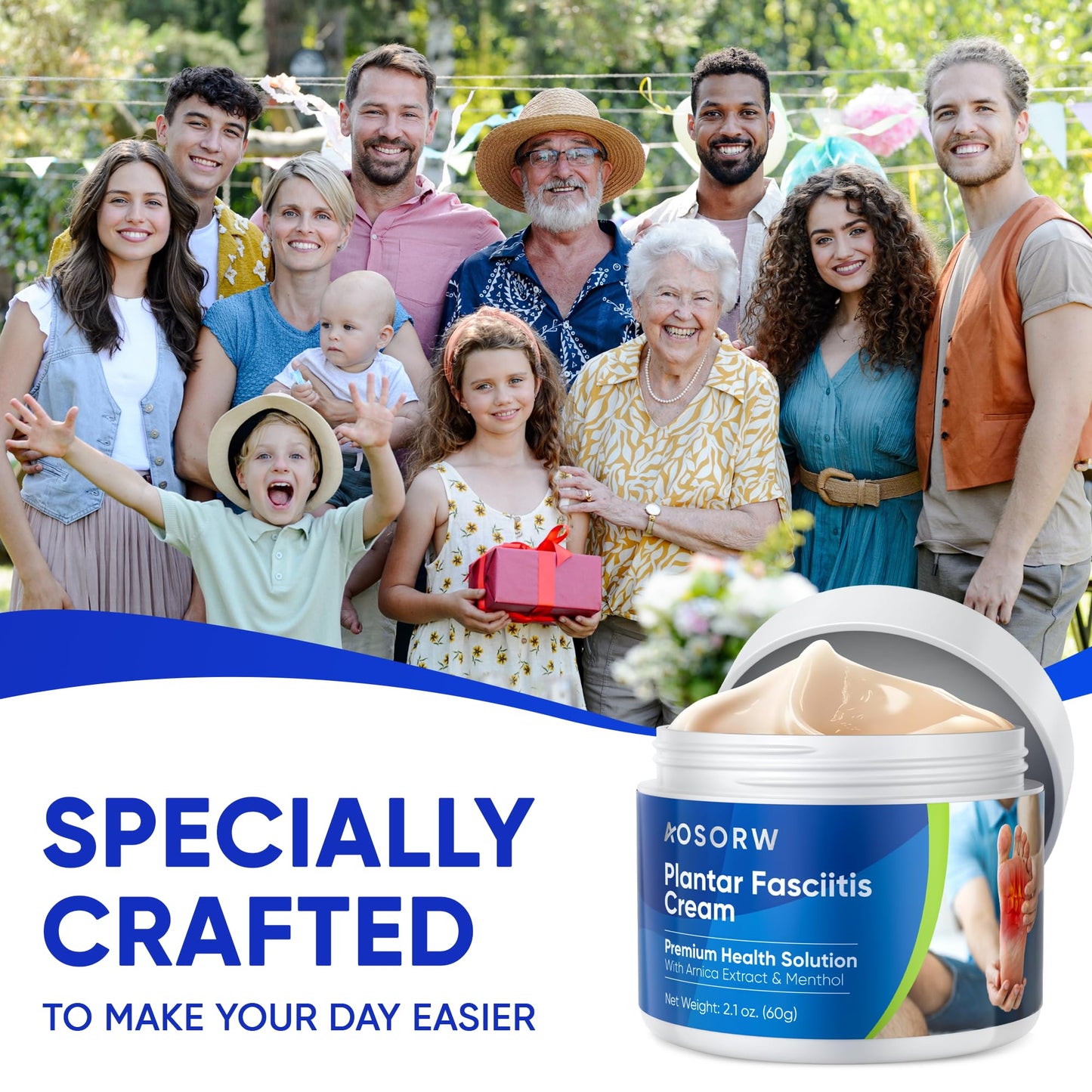 AOSORW Plantar Fasciitis Relief Cream - Natural Herbal Formula for Foot, Heel Spur, Ankle, Leg & Hand Discomfort - Premium Health Care Products - 60g (Pack of 1) - Maple Wellness Supplements