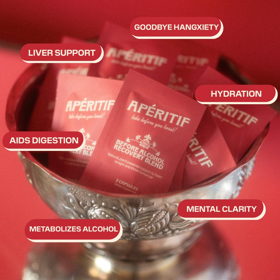 Apéritif Before Alcohol Recovery Supplement - DHM (Dihydromyricetin), Milk Thistle, Turmeric & B Vitamins - Hydration & Liver Support for Morning Clarity - Maple Wellness Supplements