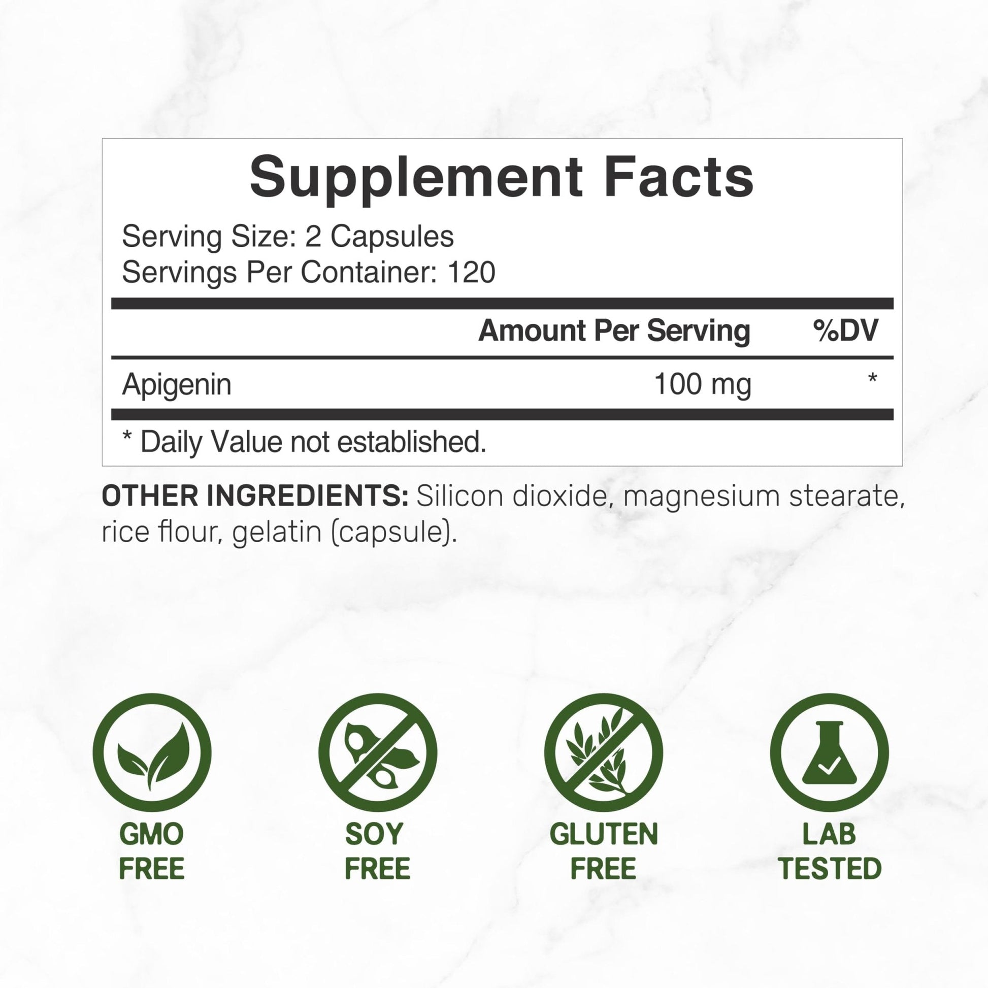 Apigenin, 100mg Per Serving, 240 Capsules – Raw Plant Extract from Chamomile Flower – Active Bioflavonoids & Antioxidants - Maple Wellness Supplements