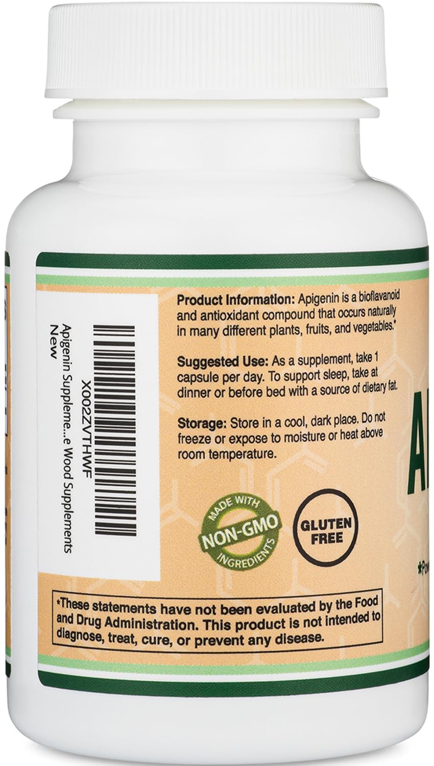 Apigenin Supplement - 50mg per Capsule, 120 Count (Powerful Bioflavonoid Found in Chamomile Tea for Relaxation, Sleep, and Mood) Senolytic - Maple Wellness Supplements