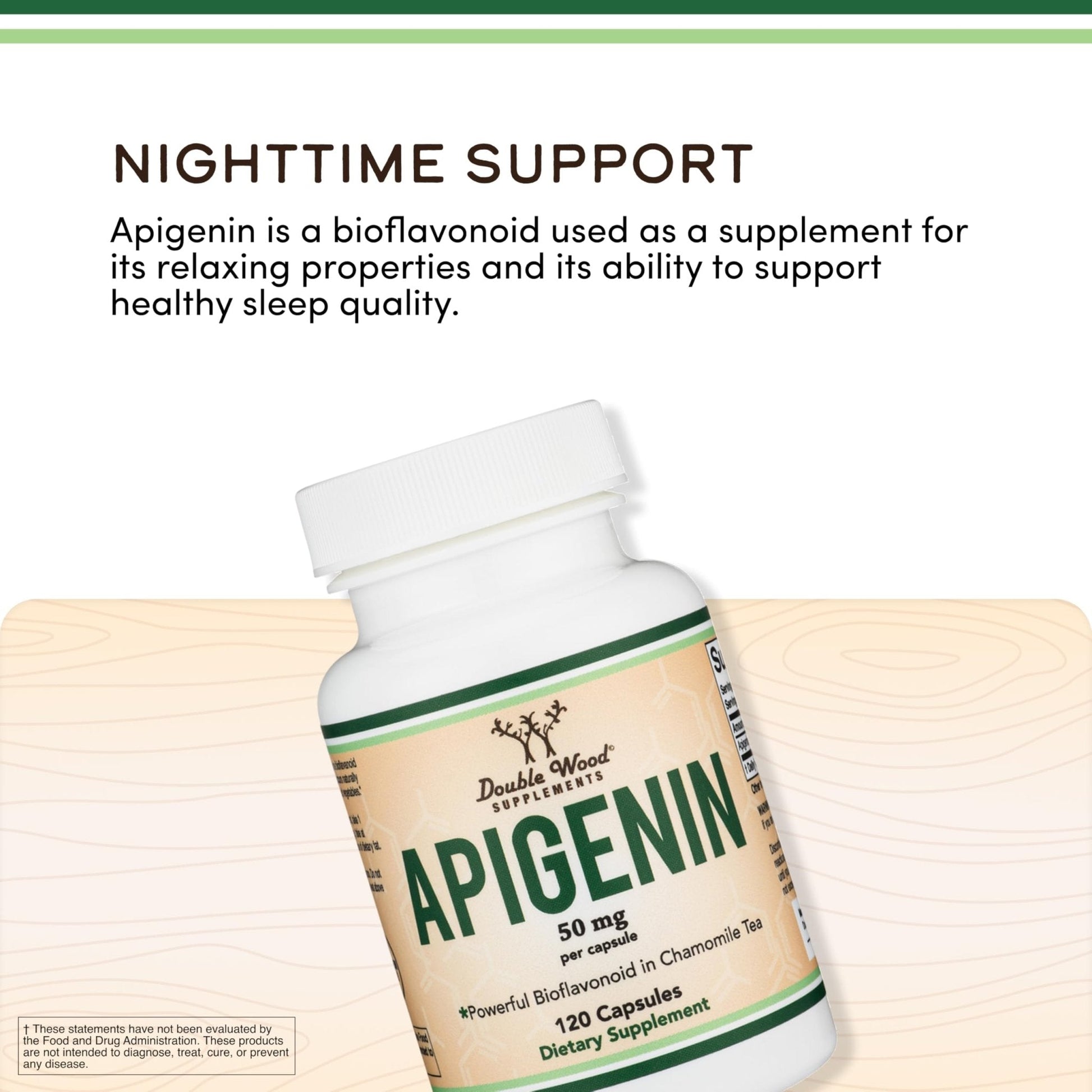 Apigenin Supplement - 50mg per Capsule, 120 Count (Powerful Bioflavonoid Found in Chamomile Tea for Relaxation, Sleep, and Mood) Senolytic - Maple Wellness Supplements