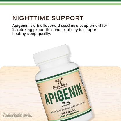 Apigenin Supplement - 50mg per Capsule, 120 Count (Powerful Bioflavonoid Found in Chamomile Tea for Relaxation, Sleep, and Mood) Senolytic - Maple Wellness Supplements