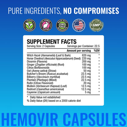 Approved Science Hemovir - Hemorrhoid Capsules and Cream - Dual-Action Stops Itching and Optimizes Blood Flow - Internal and External Care - 45 Capsules + 2 Fl Oz - Vegan - Non GMO - Made in The USA - Maple Wellness Supplements