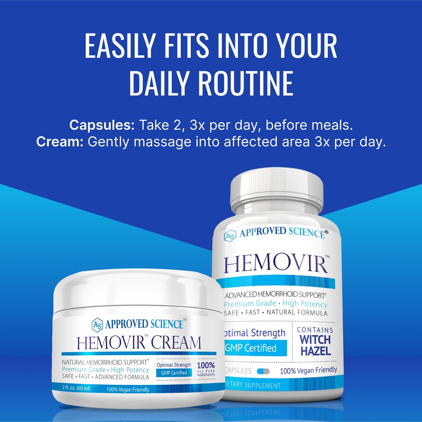 Approved Science Hemovir - Hemorrhoid Capsules and Cream - Dual-Action Stops Itching and Optimizes Blood Flow - Internal and External Care - 45 Capsules + 2 Fl Oz - Vegan - Non GMO - Made in The USA - Maple Wellness Supplements