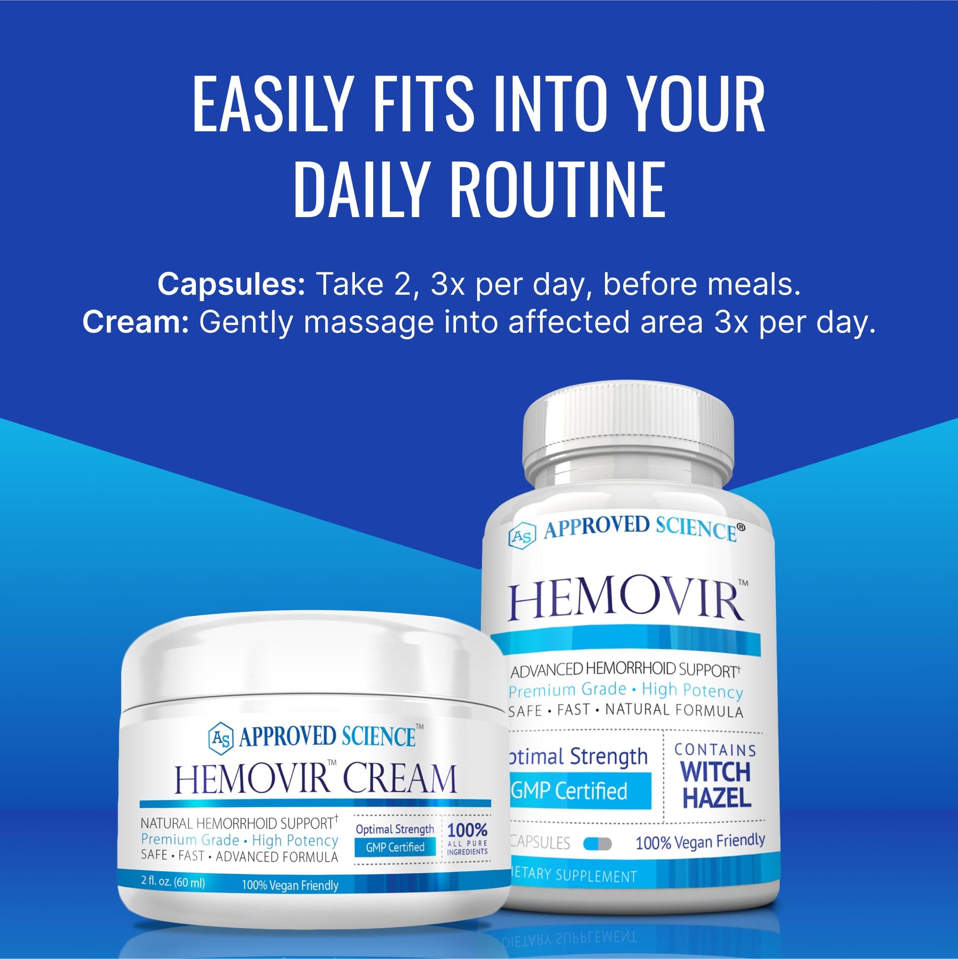 Approved Science Hemovir - Hemorrhoid Capsules and Cream - Dual-Action Stops Itching and Optimizes Blood Flow - Internal and External Care - 45 Capsules + 2 Fl Oz - Vegan - Non GMO - Made in The USA - Maple Wellness Supplements