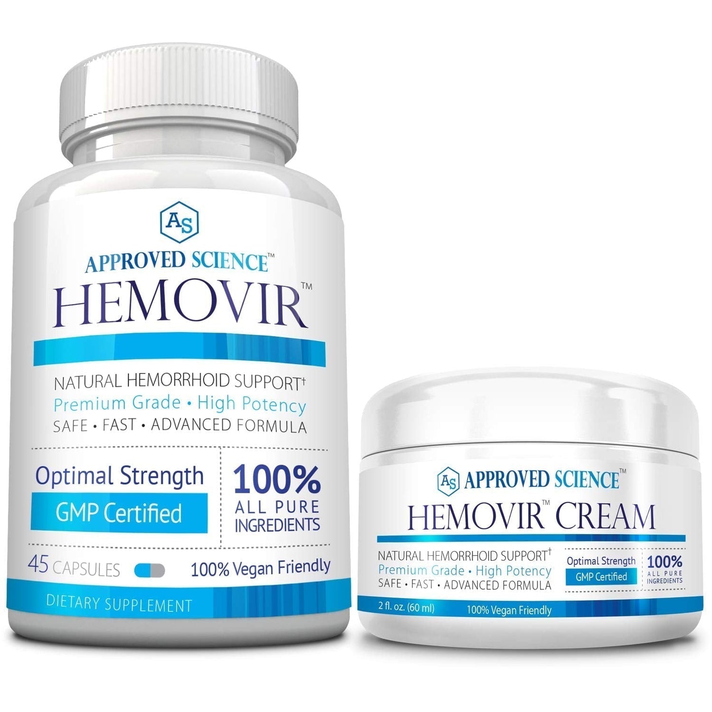 Approved Science Hemovir - Hemorrhoid Capsules and Cream - Dual-Action Stops Itching and Optimizes Blood Flow - Internal and External Care - 45 Capsules + 2 Fl Oz - Vegan - Non GMO - Made in The USA - Maple Wellness Supplements