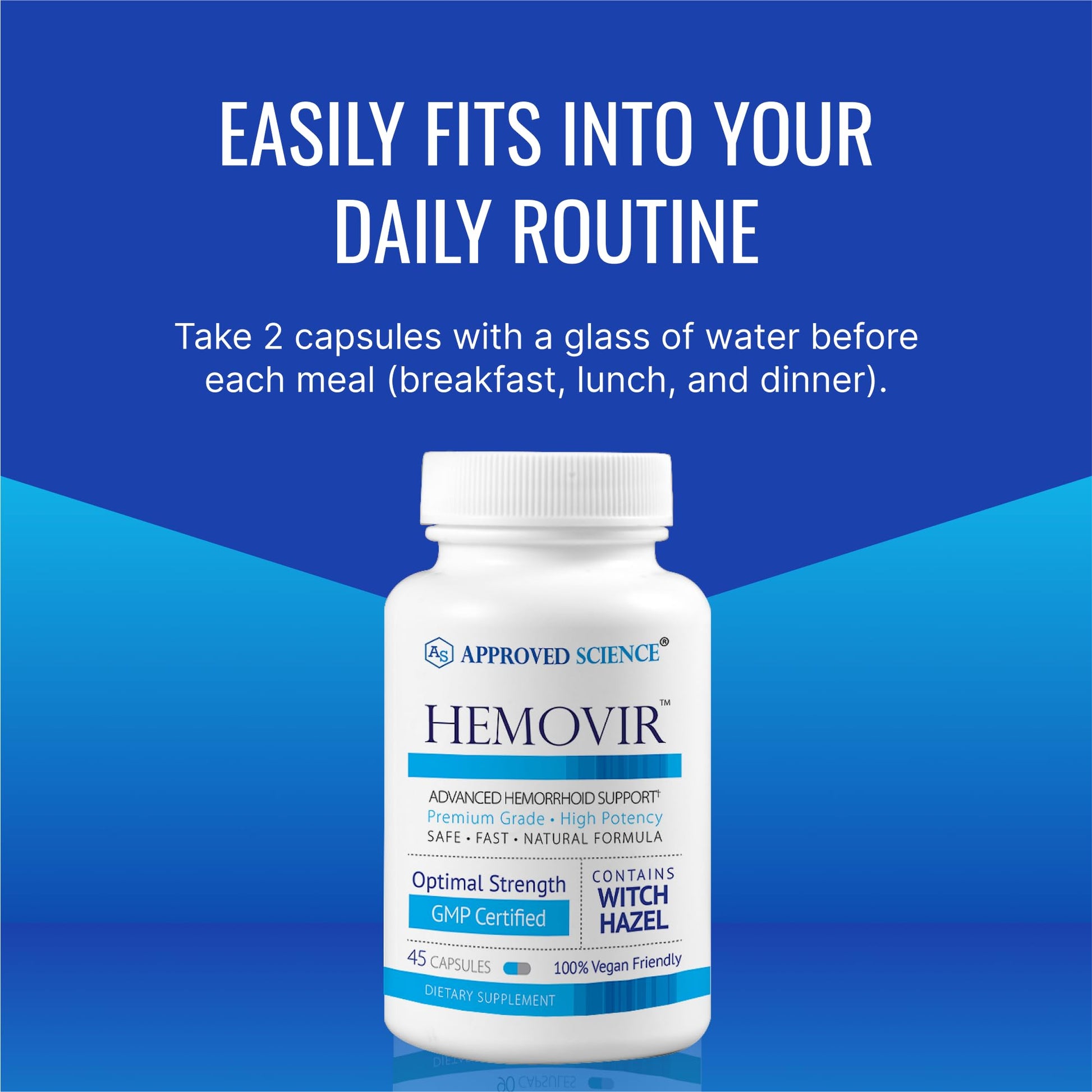 Approved Science Hemovir - Hemorrhoid Support Supplement - Witch Hazel, Horse Chestnut - 45 Capsules - 1 Bottle - Vegan - Maple Wellness Supplements