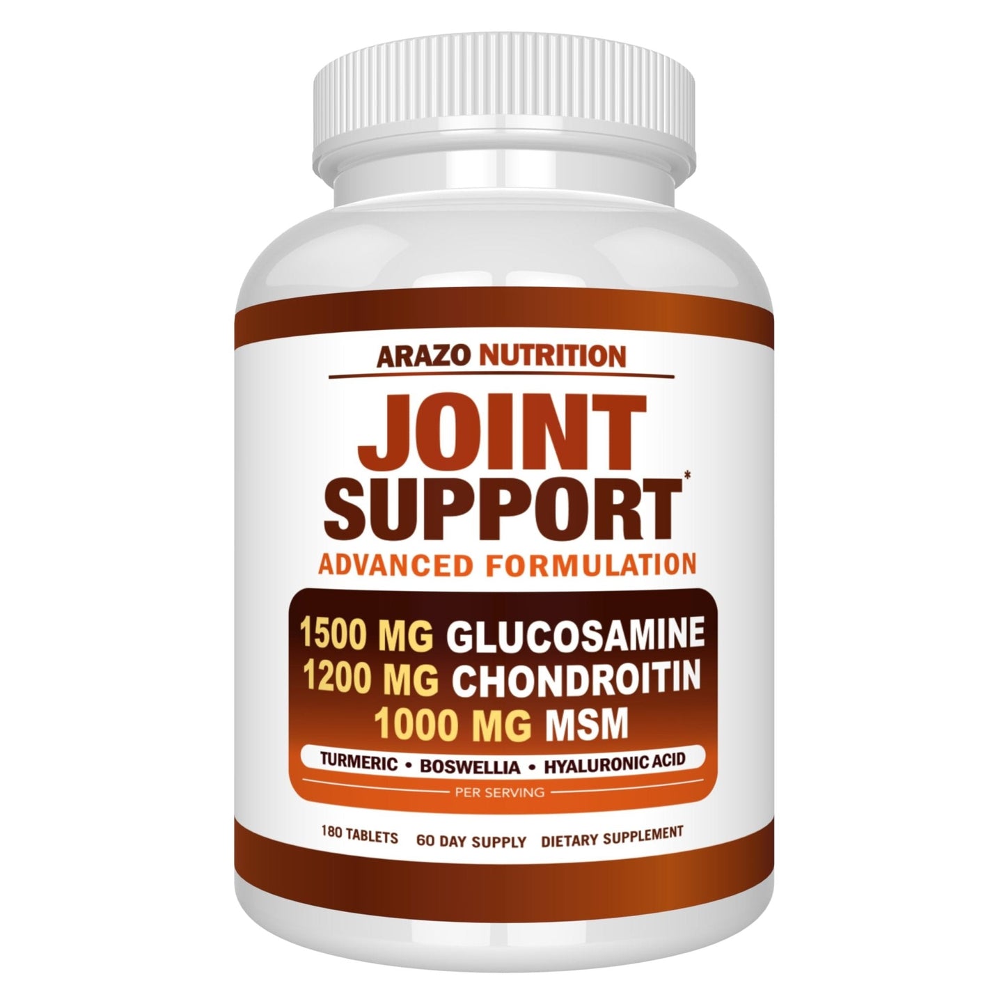 Arazo Nutrition Glucosamine Chondroitin Turmeric Msm Boswellia - Joint Support Supplement for Relief 180 Tablets for Bones, Back, - Maple Wellness Supplements