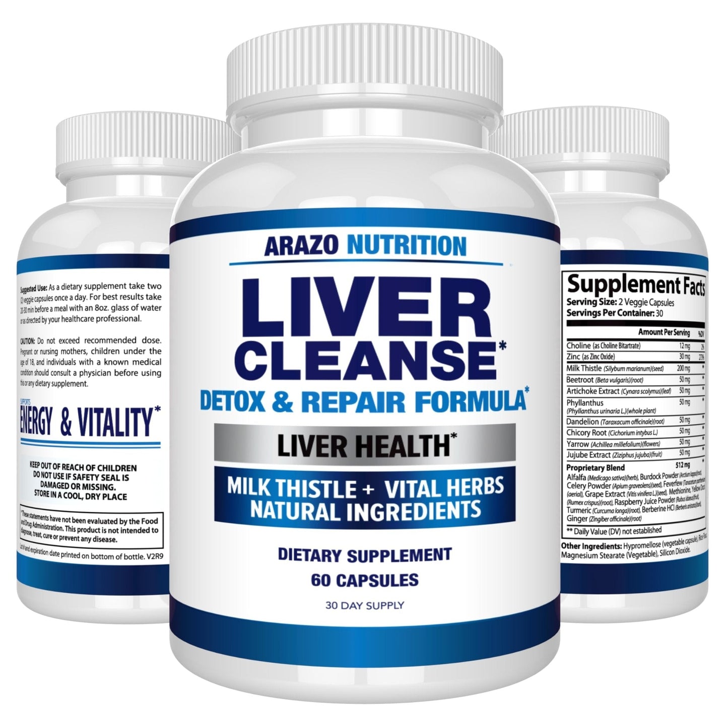 Arazo Nutrition Liver Cleanse Detox & Repair Formula – Milk Thistle Herbal Support Supplement: Silymarin, Beet - Maple Wellness Supplements
