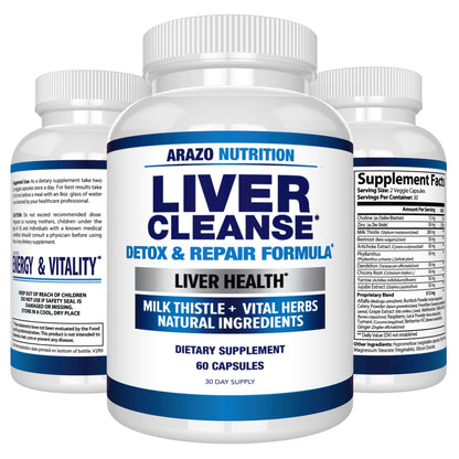 Arazo Nutrition Liver Cleanse Detox & Repair Formula – Milk Thistle Herbal Support Supplement: Silymarin, Beet - Maple Wellness Supplements