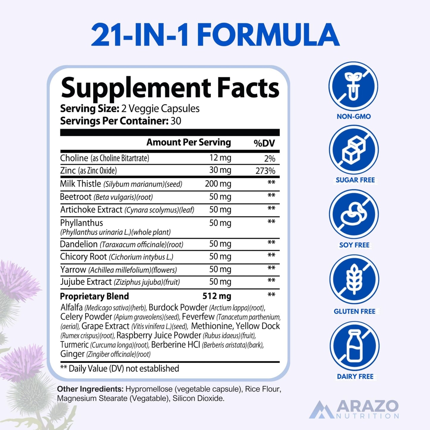Arazo Nutrition Liver Cleanse Detox & Repair Formula – Milk Thistle Herbal Support Supplement: Silymarin, Beet - Maple Wellness Supplements
