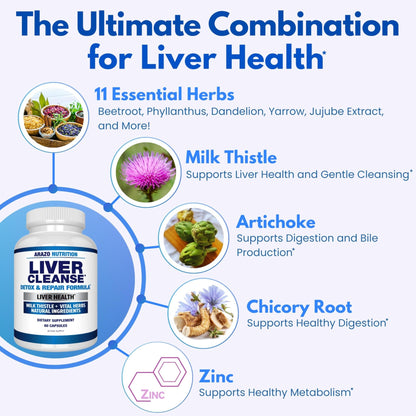 Arazo Nutrition Liver Cleanse Detox & Repair Formula – Milk Thistle Herbal Support Supplement: Silymarin, Beet - Maple Wellness Supplements
