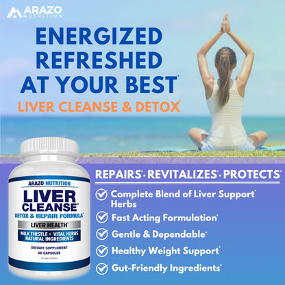Arazo Nutrition Liver Cleanse Detox & Repair Formula – Milk Thistle Herbal Support Supplement: Silymarin, Beet - Maple Wellness Supplements