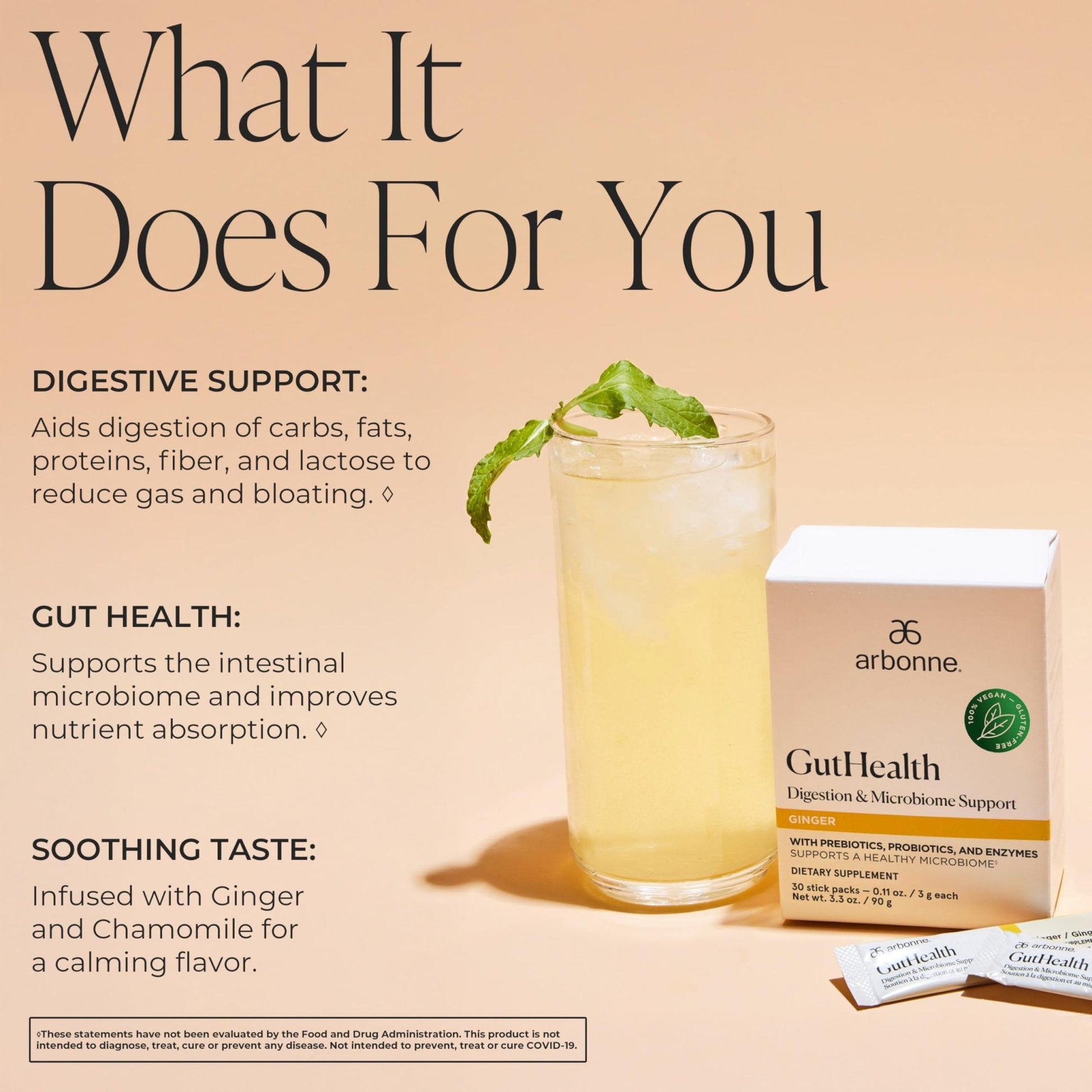 Arbonne Gut Health Digestion Support - Microbiome Prebiotic and Probiotic Drink Mix, Probiotic Powder and Prebiotic Powder - Maple Wellness Supplements