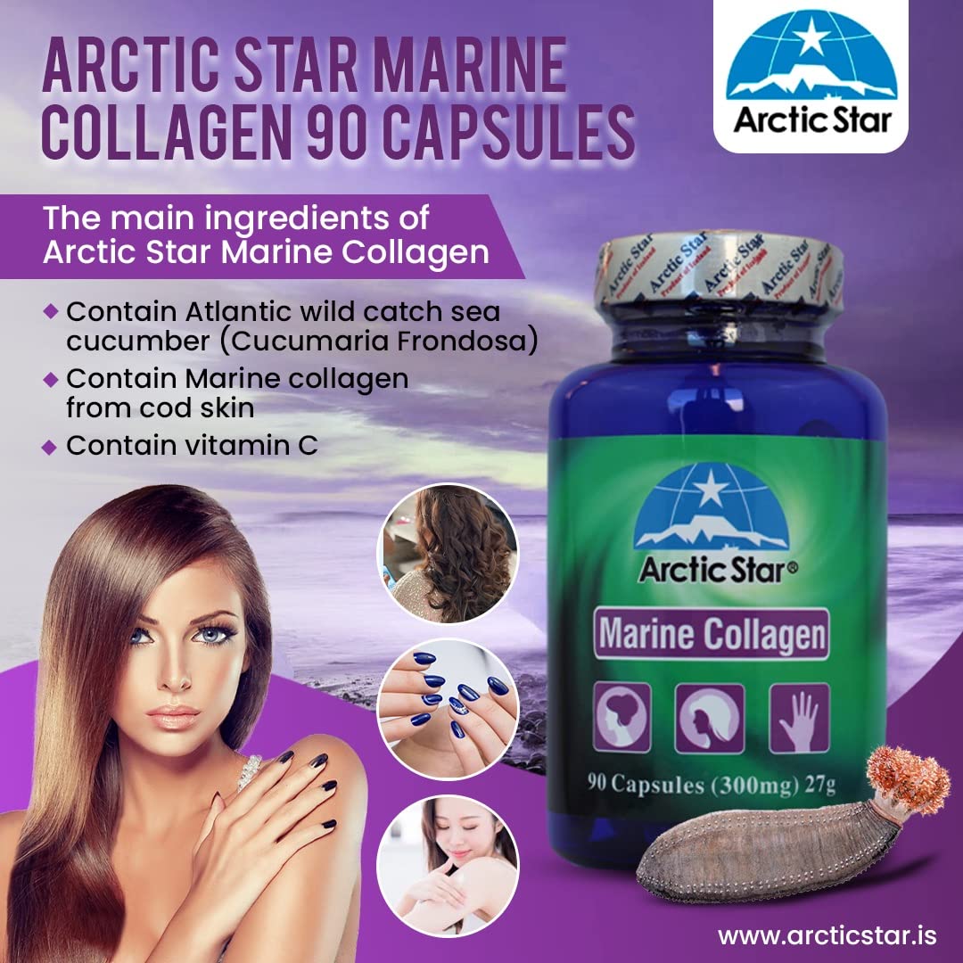 Arctic Star Marine Collagen-Vital Proteins Marine Collagen Peptides Supplement Pills for Healthy Skin Hair Nail - Hydrolyzed Collagen from Iceland - Joint Pain & Immune System Booster 90 Capsules - Maple Wellness Supplements