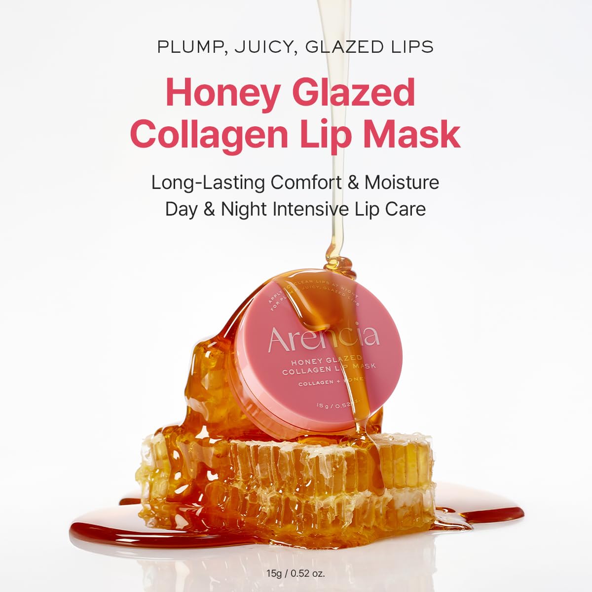 Arencia Honey Glazed Collagen Lip Mask, Overnight Lip Treatment with Collagen and Honey, 0.52 oz - Maple Wellness Supplements