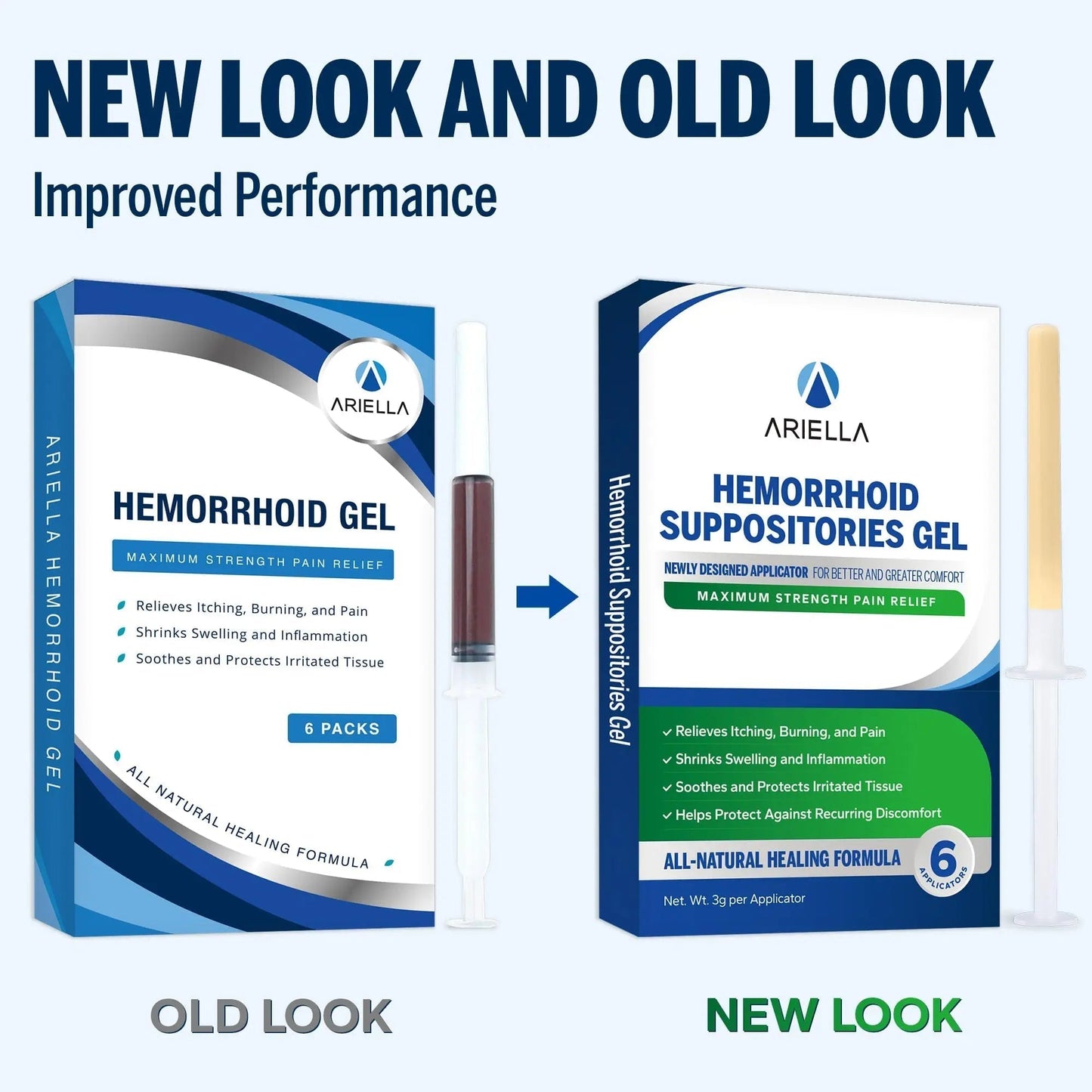 Ariella Hemorrhoid Treatment Suppository Gel: Natural & Herbal - Relieve Itching Burning Discomfort - Internal Relief - New Rounded Applicator - Nighttime Use (Pack of 6) - Maple Wellness Supplements